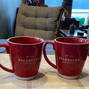 Lot of 2 Vintage Red/White Starbucks 16 Ounce Traditional Style Mugs